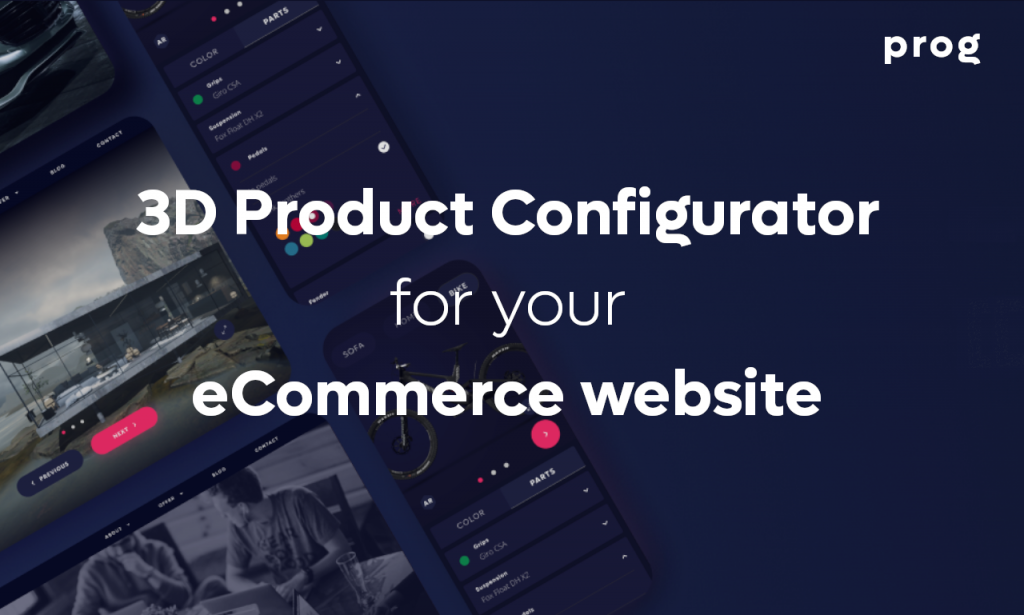 text of 3d product configurator for your ecommerce website with configurators in the background