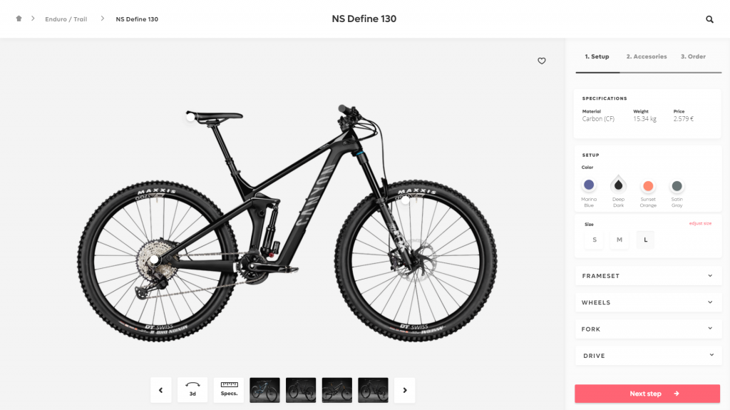 Prographers bike configurator on a e-commerce website