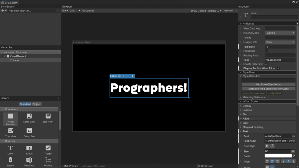 UI Builder for UI Toolkit saying Prographers