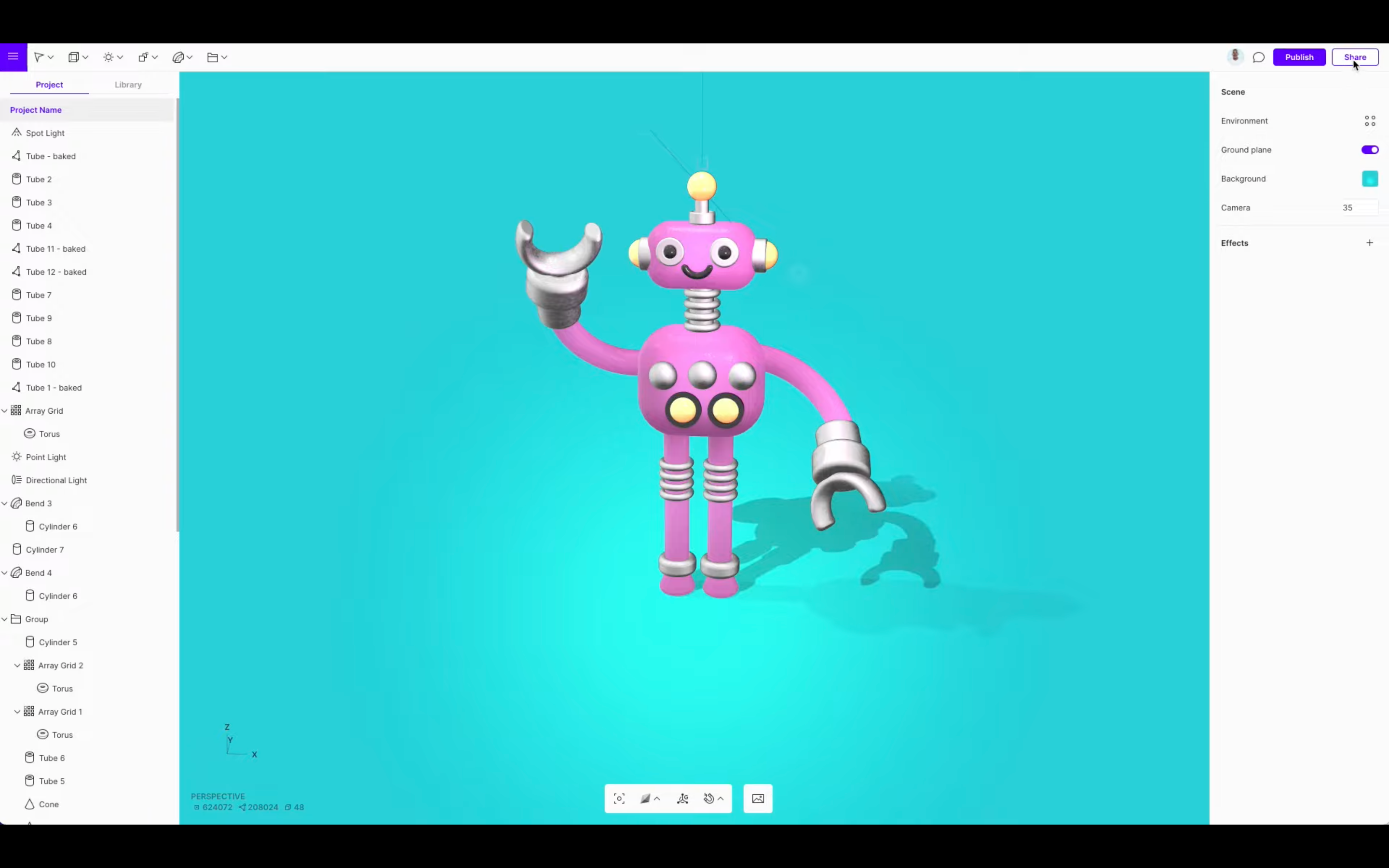 Creating simple robot design in Vectary (Source: https://www.youtube.com/watch?v=AZWHbq6IaYs)